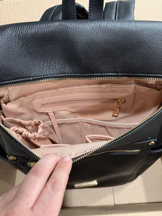 Poppy & Peonies Commuter Backpack Black Pebbled Vegan Leather Unisex Bag